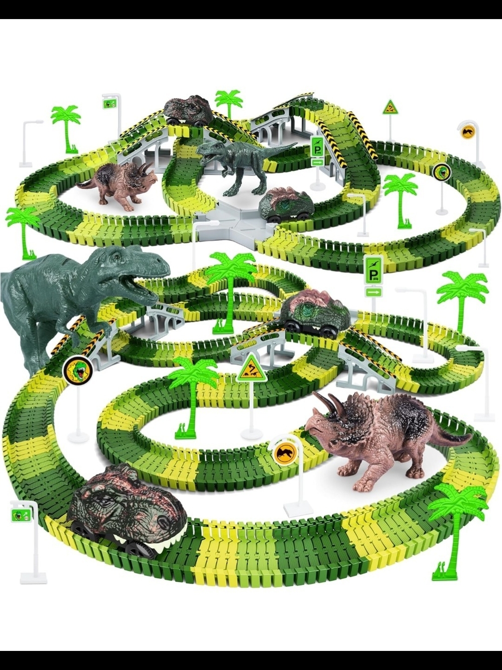 Green & Yellow Dinosaur Racing Track Set - Kids Building Blocks